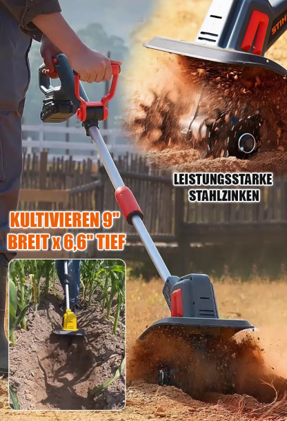 Ultralockerer, kabelloser Bodenlockerer | Spart 90% der Muskelkraft⭐ Kabellose Bodenfräse 15000 U/min Solingen Stahlmesser 4,5kg Leichtgewicht 20cm Arbeitstiefe Profi Gartenhelfer ⭐