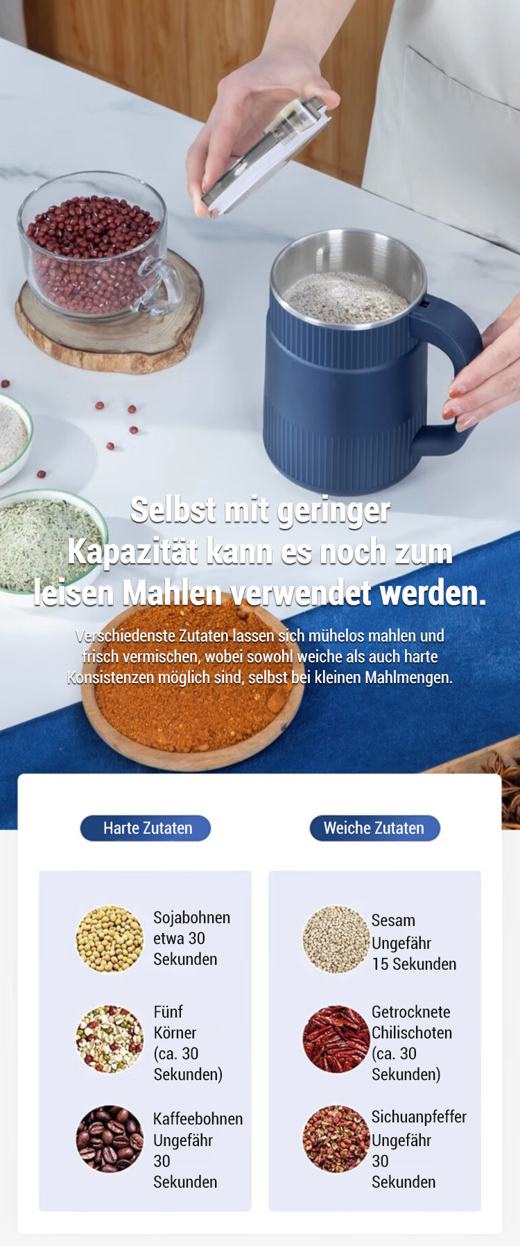 Kompakte Haushaltsgetreidemühle mit verschiedenen Einstellungen