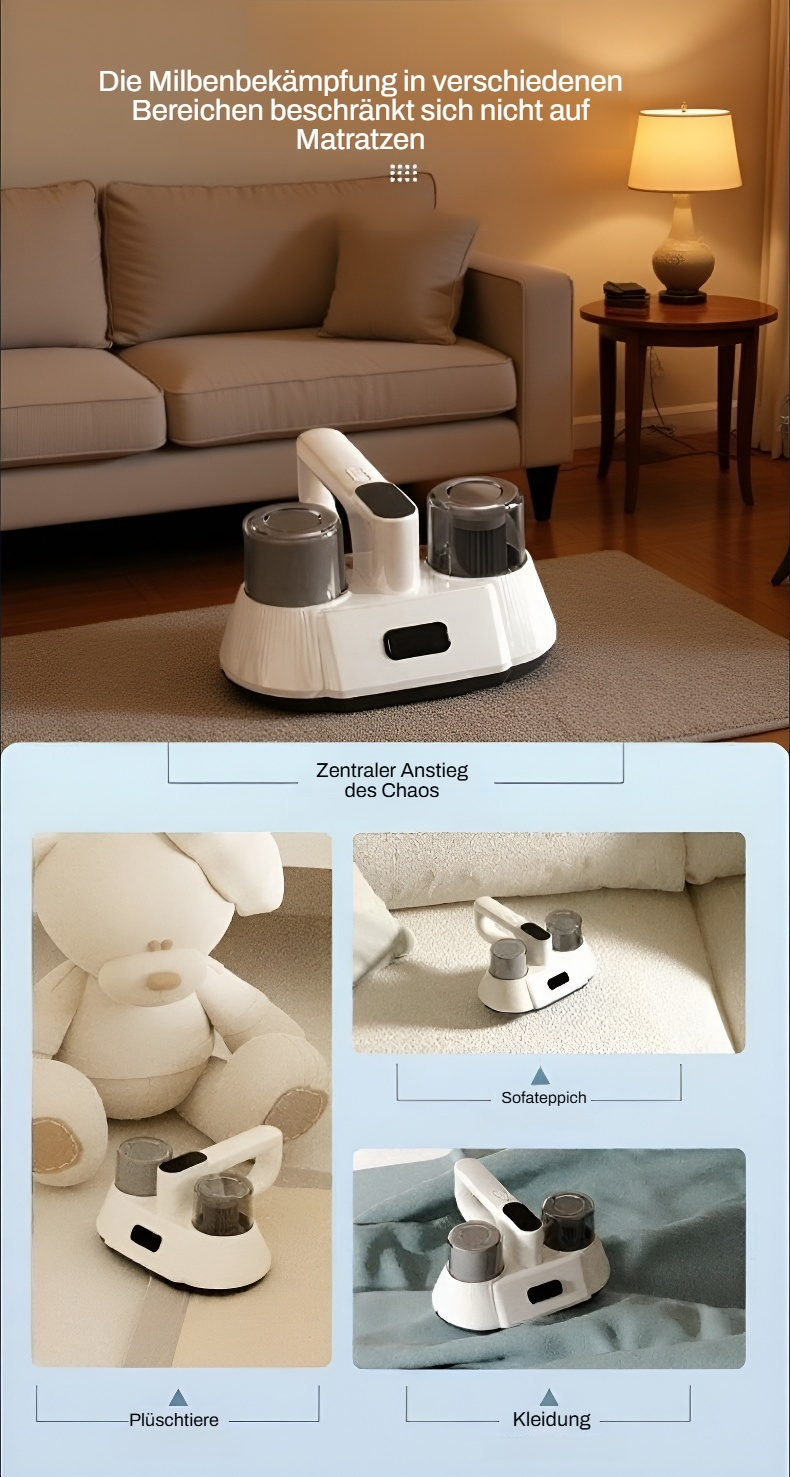 Milbenstaubsauger mit kabellosem Design und starker Saugkraft