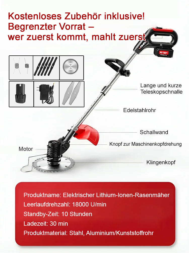 【Bayrische Bauern-Empfehlung】2026 Akku-Rasentrimmer | Bürstenlose Power | Mähen ohne Bücken ✨10 Jahre Garantie ✨1 Woche Akkulaufzeit ✨