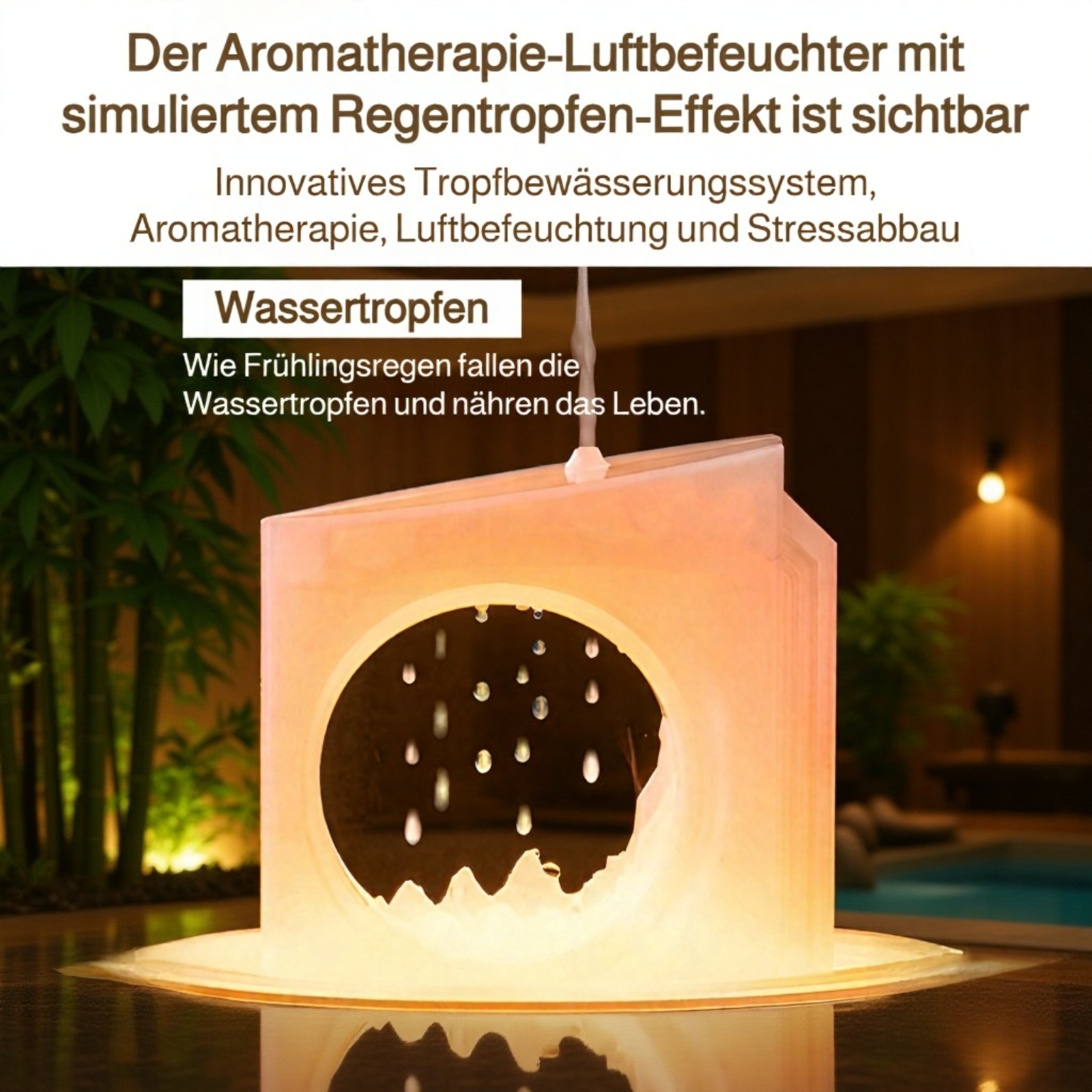 Detailansicht des Mond-Luftbefeuchters mit Tropfenfunktion
