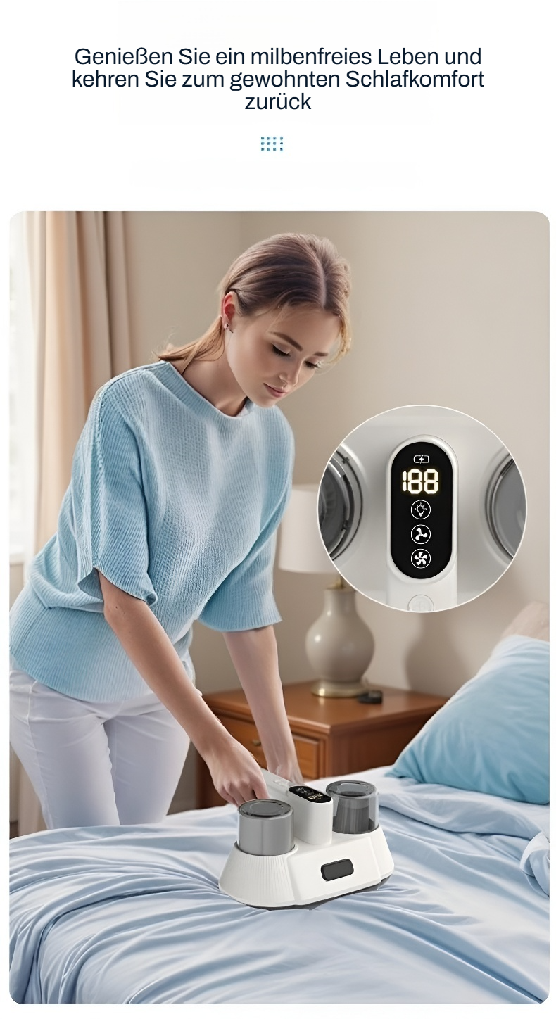 Intensive Klopftechnik des Milbenstaubsaugers auf Matratze