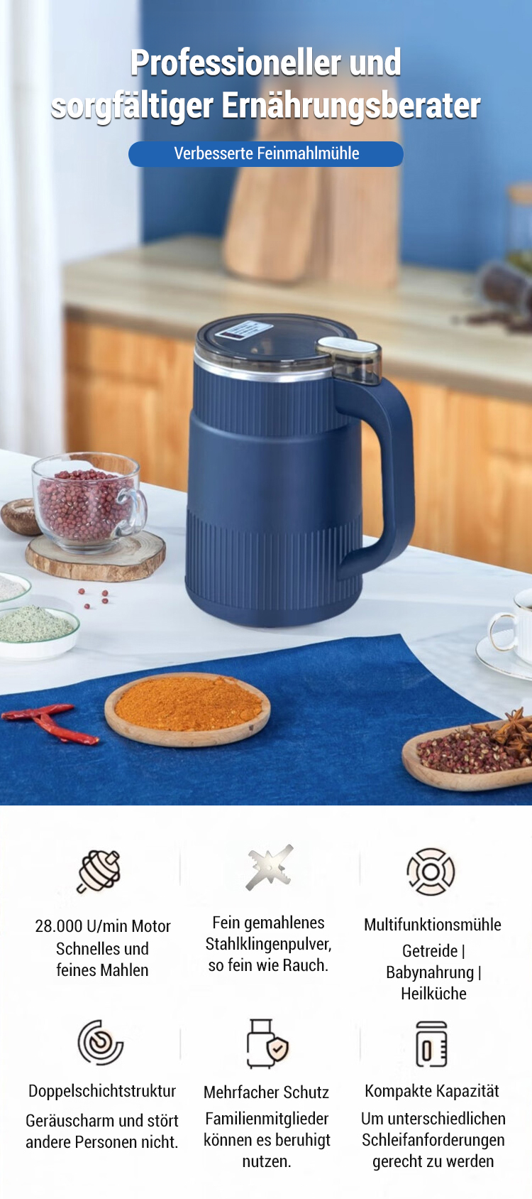 Multifunktionale Getreidemühle für den Heimgebrauch in moderner Küche