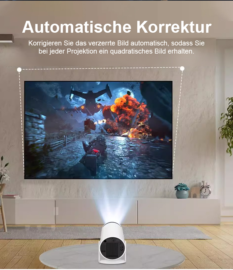 Seitenansicht des Magcubic 4K+ Projektors mit Anschlussmöglichkeiten