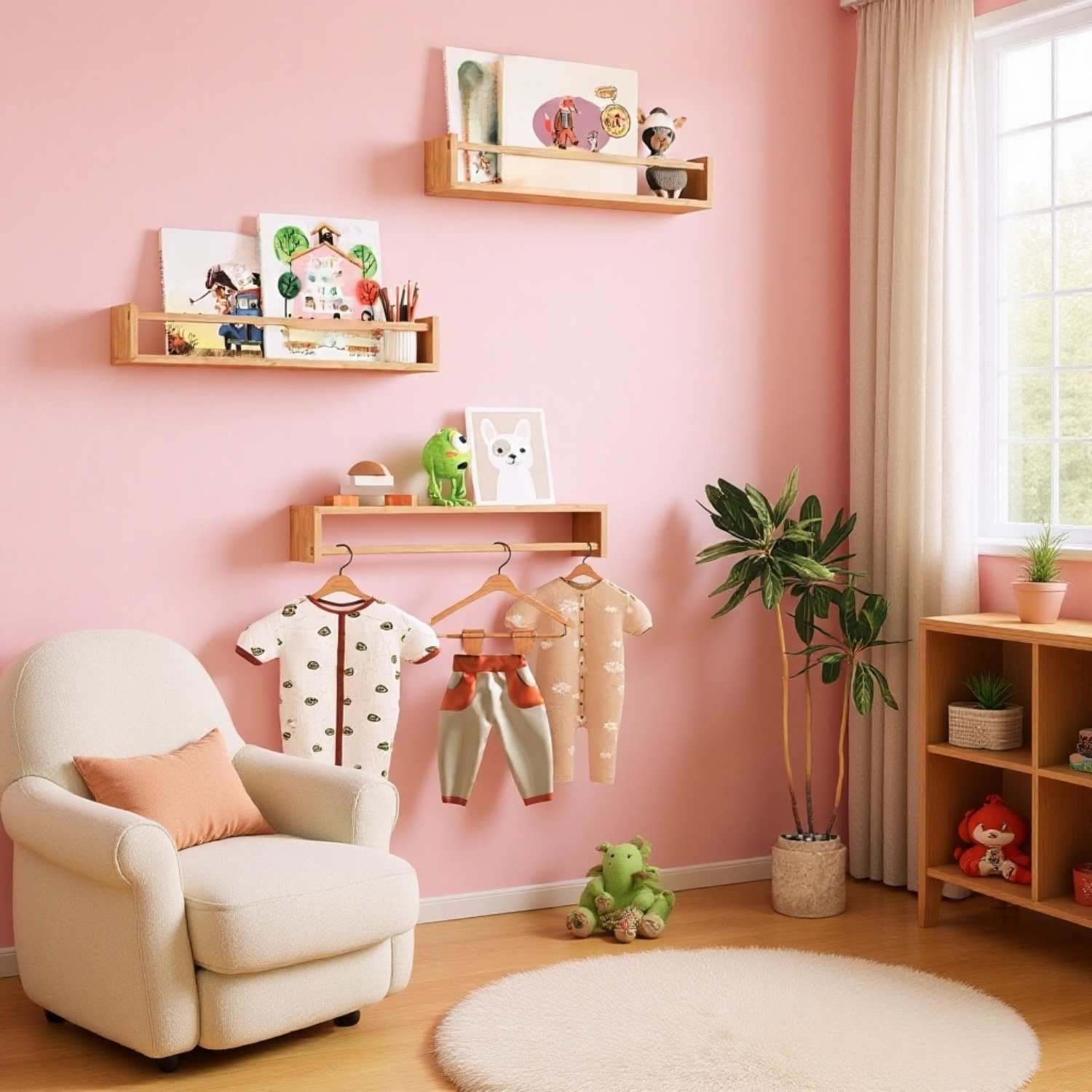 Suport de perete din lemn pentru cărți, reviste, picturi și condimente