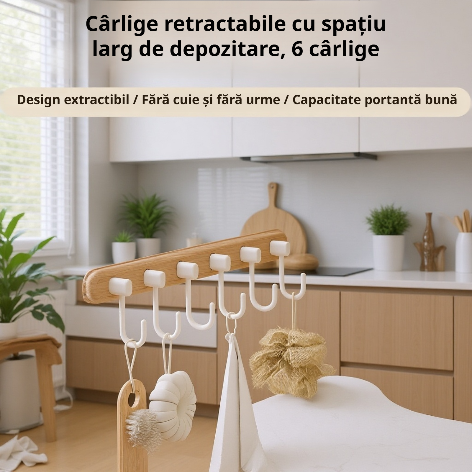 Agățător cu ventuză, montaj rapid fără găuri, nu lasă urme, pentru bucătărie