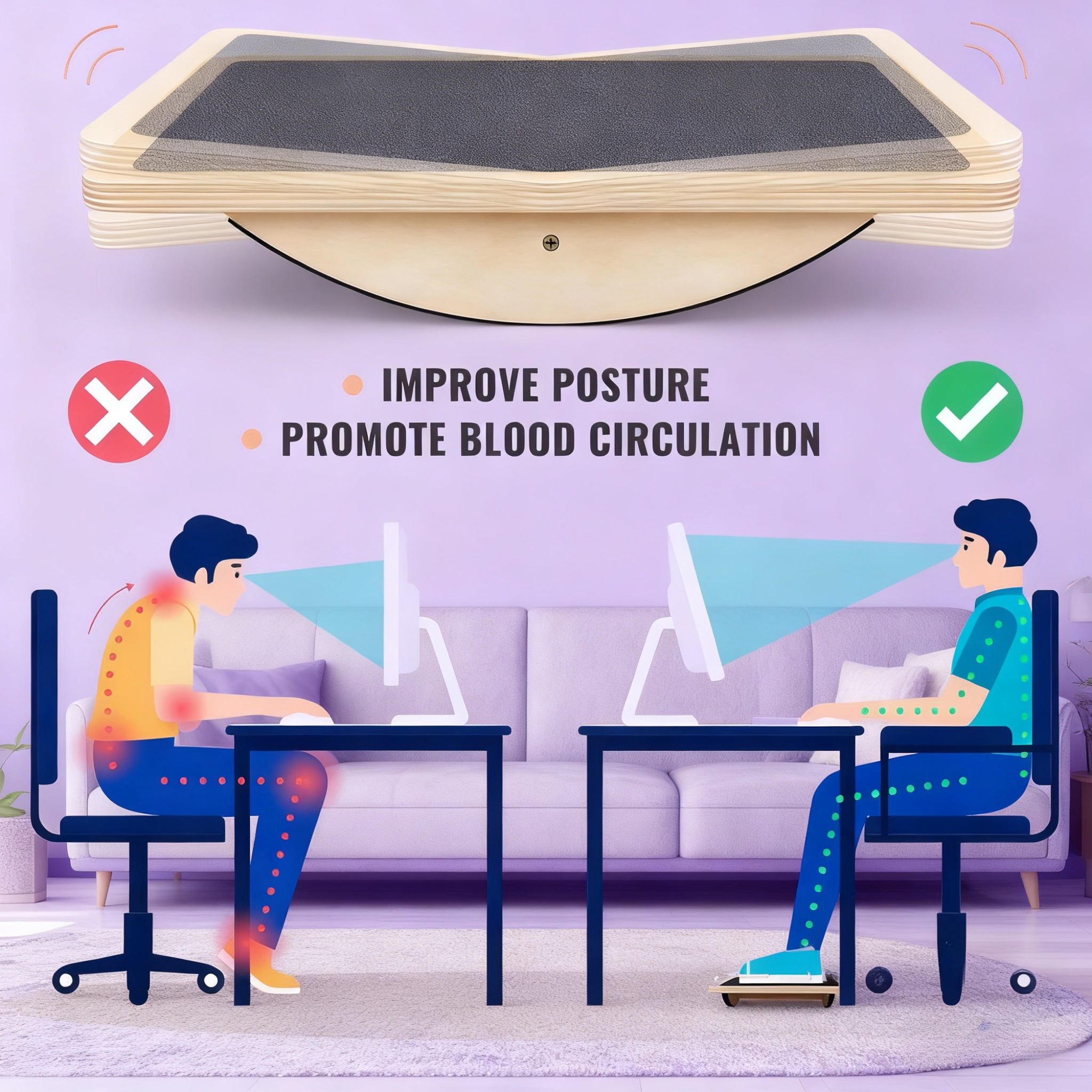 Non-slip yoga balance board made of solid wood