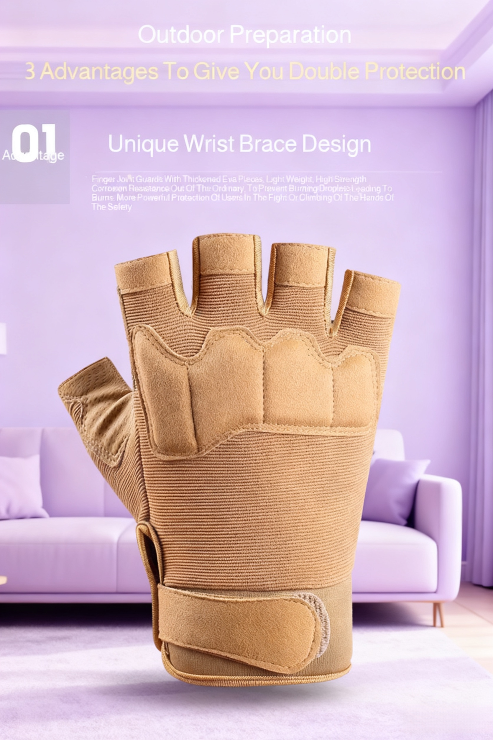 Unisex anti-slip cut-resistant sports training gloves front view