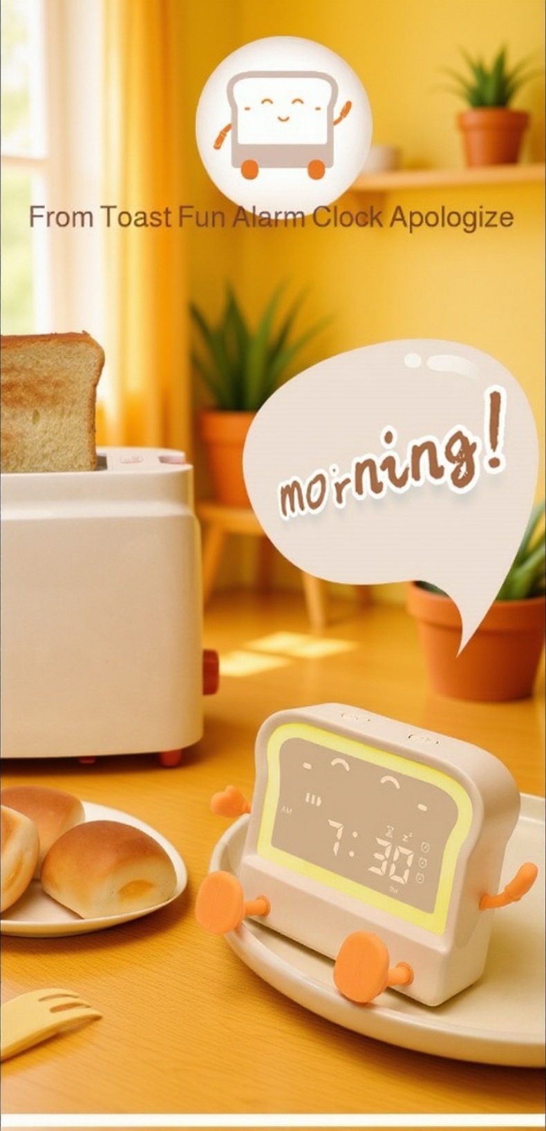 Smart Bedside Toast Clock with Timer on nightstand