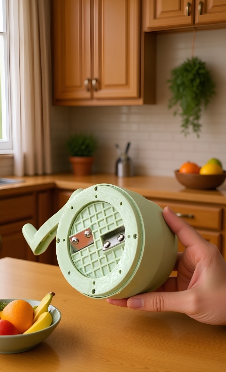 Hand-operated mini ice crusher being used for cocktails