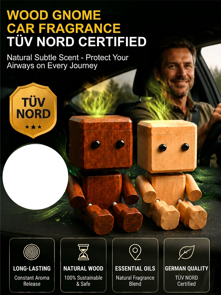 ✨ [Viral On Social Media] ✨ Premium Handcrafted Solid Wood Car Aromatherapy Robot with swinging legs and premium forest scent for the ultimate cute and stress-free driving vibe 🚗