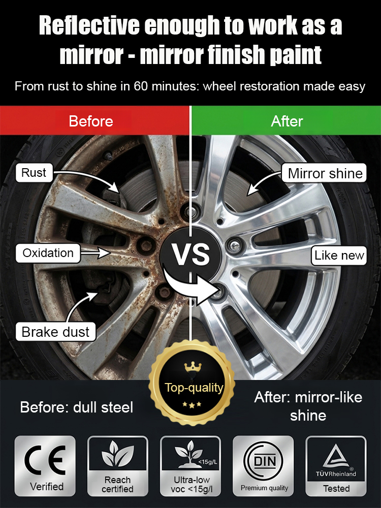 ✨ <Zero Sanding or Primer> Handcrafted Liquid Chrome Mirror Finish Paint | 3-in-1 Instant Rust Restorer with 10-Year Weatherproof Protection 🪞