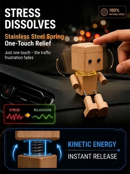 ✨ [Viral On Social Media] ✨ Premium Handcrafted Solid Wood Car Aromatherapy Robot with swinging legs and premium forest scent for the ultimate cute and stress-free driving vibe 🚗