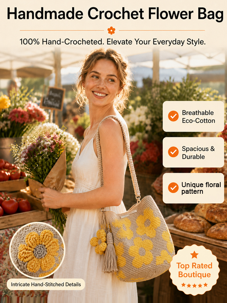 ⭐Hand-Knit Floral Shoulder Bag | Spacious & Lightweight | Gift Card🌸