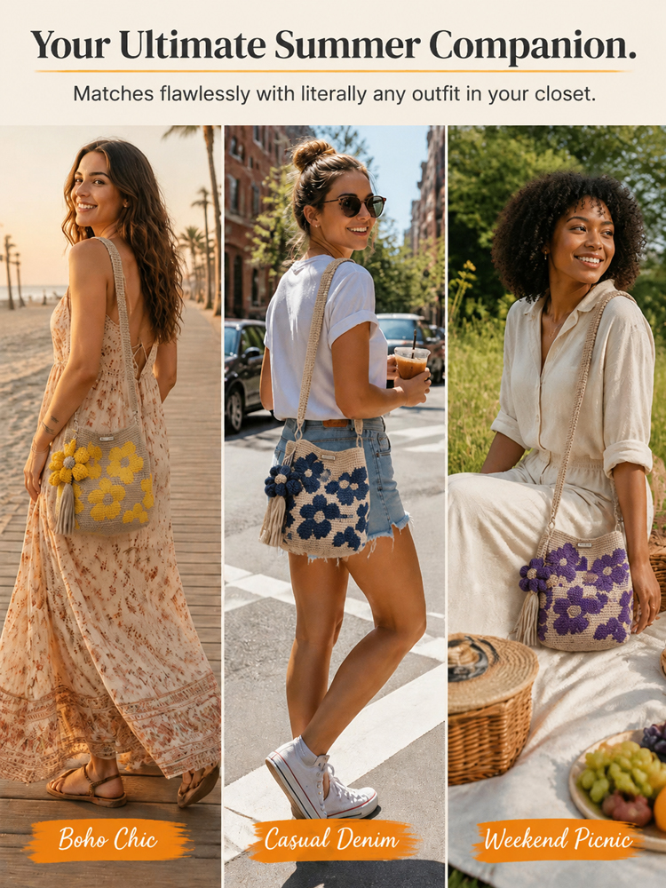 ⭐Hand-Knit Floral Shoulder Bag | Spacious & Lightweight | Gift Card🌸
