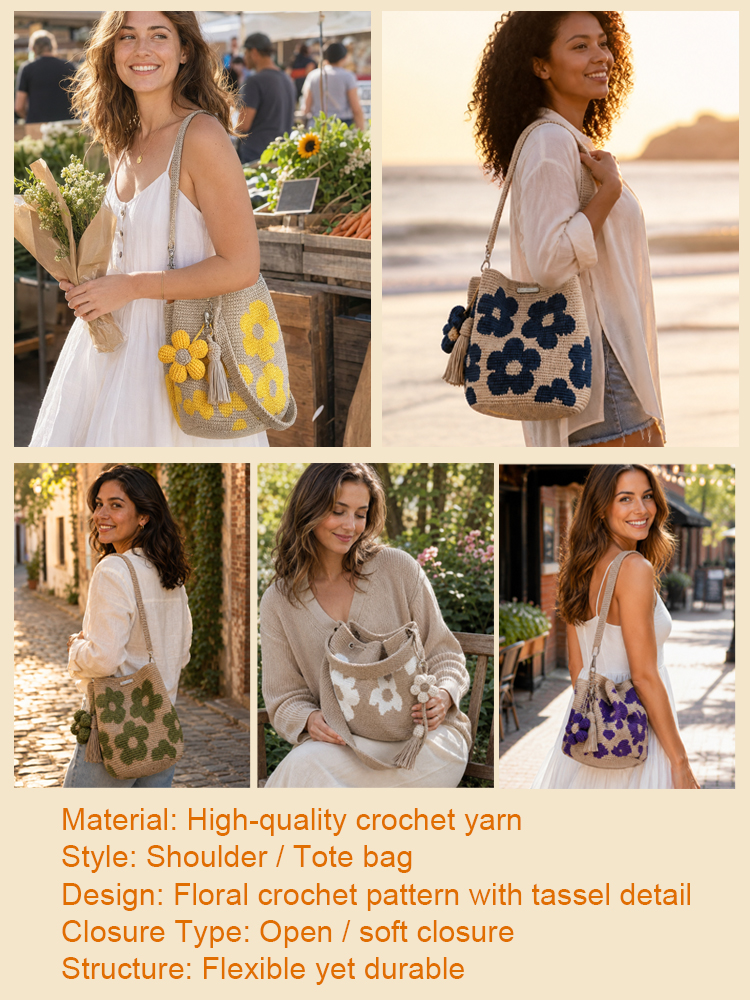 ⭐Hand-Knit Floral Shoulder Bag | Spacious & Lightweight | Gift Card🌸
