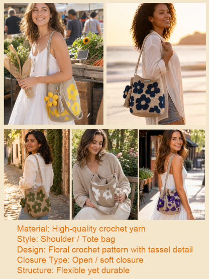 ⭐Hand-Knit Floral Shoulder Bag | Spacious & Lightweight | Gift Card🌸
