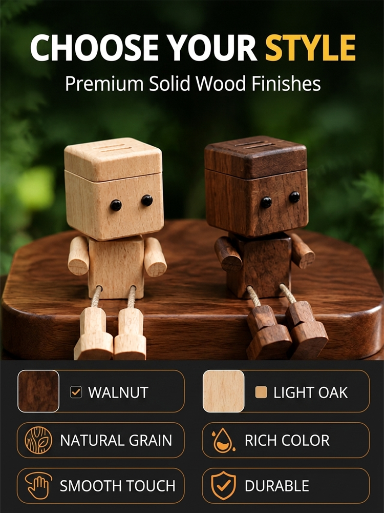 ✨ [Viral On Social Media] ✨ Premium Handcrafted Solid Wood Car Aromatherapy Robot with swinging legs and premium forest scent for the ultimate cute and stress-free driving vibe 🚗