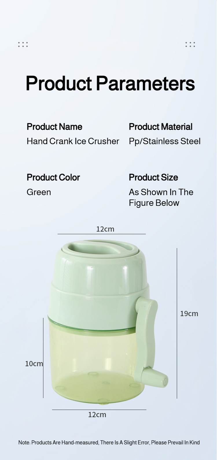 Manual ice crusher for outdoor party use