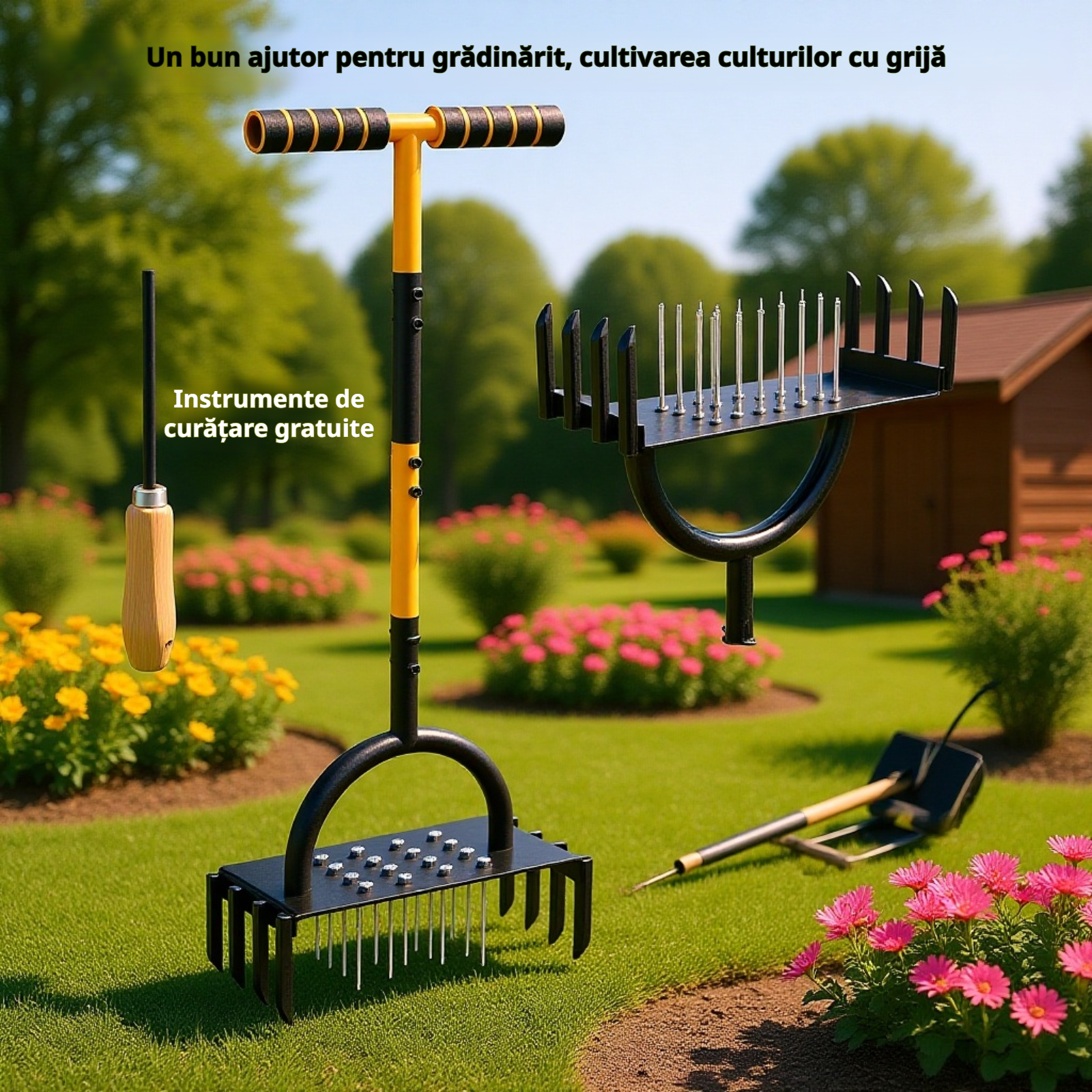 Aerator manual din oțel carbon pentru gazon