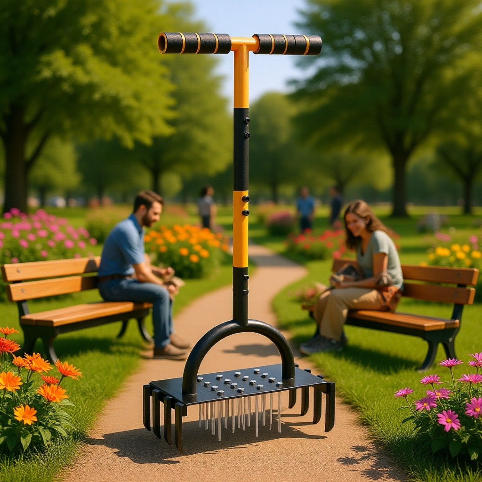 Aerator de gazon manual din oțel carbon, pentru afânarea solului