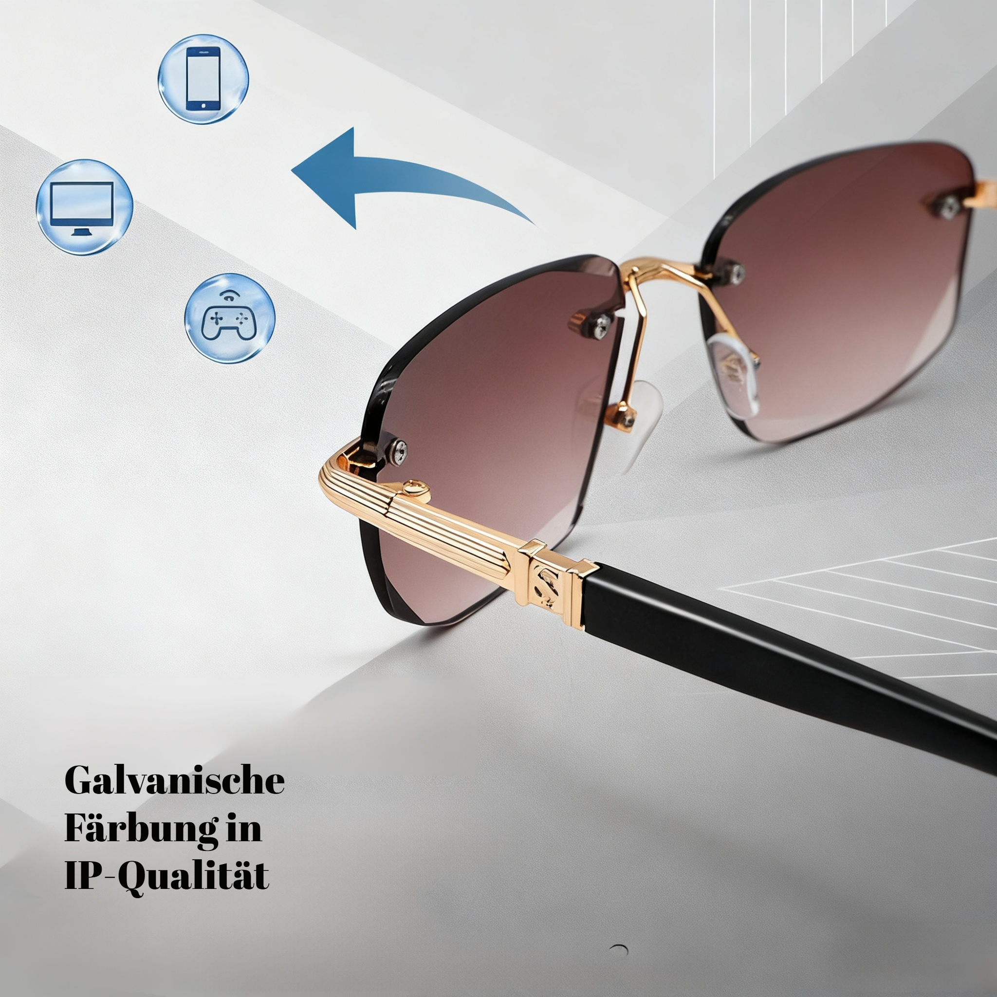 Elegante rahmenlose Lesebrille mit hochwertig gravierten diamantgeschliffenen Linsen