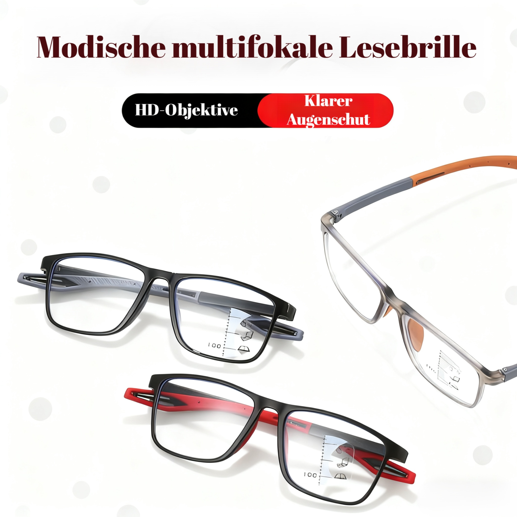 Sportliche Gleitsicht-Lesebrille mit Blaulichtschutz, rutschfest, für Nah- und Fernsicht
