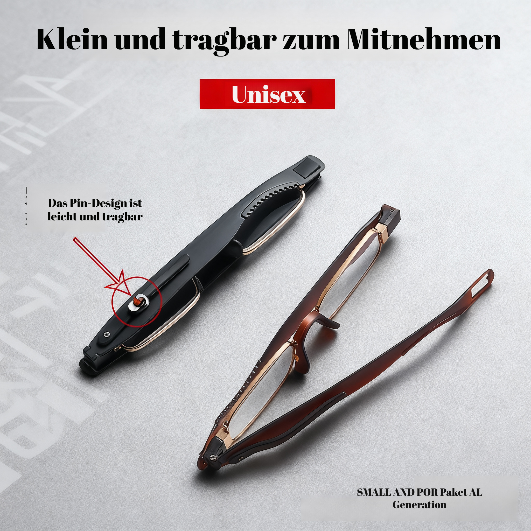 Faltbare, stilvolle Lesebrille für unterwegs