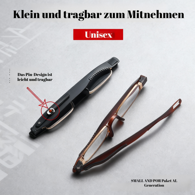 Faltbare, stilvolle Lesebrille für unterwegs