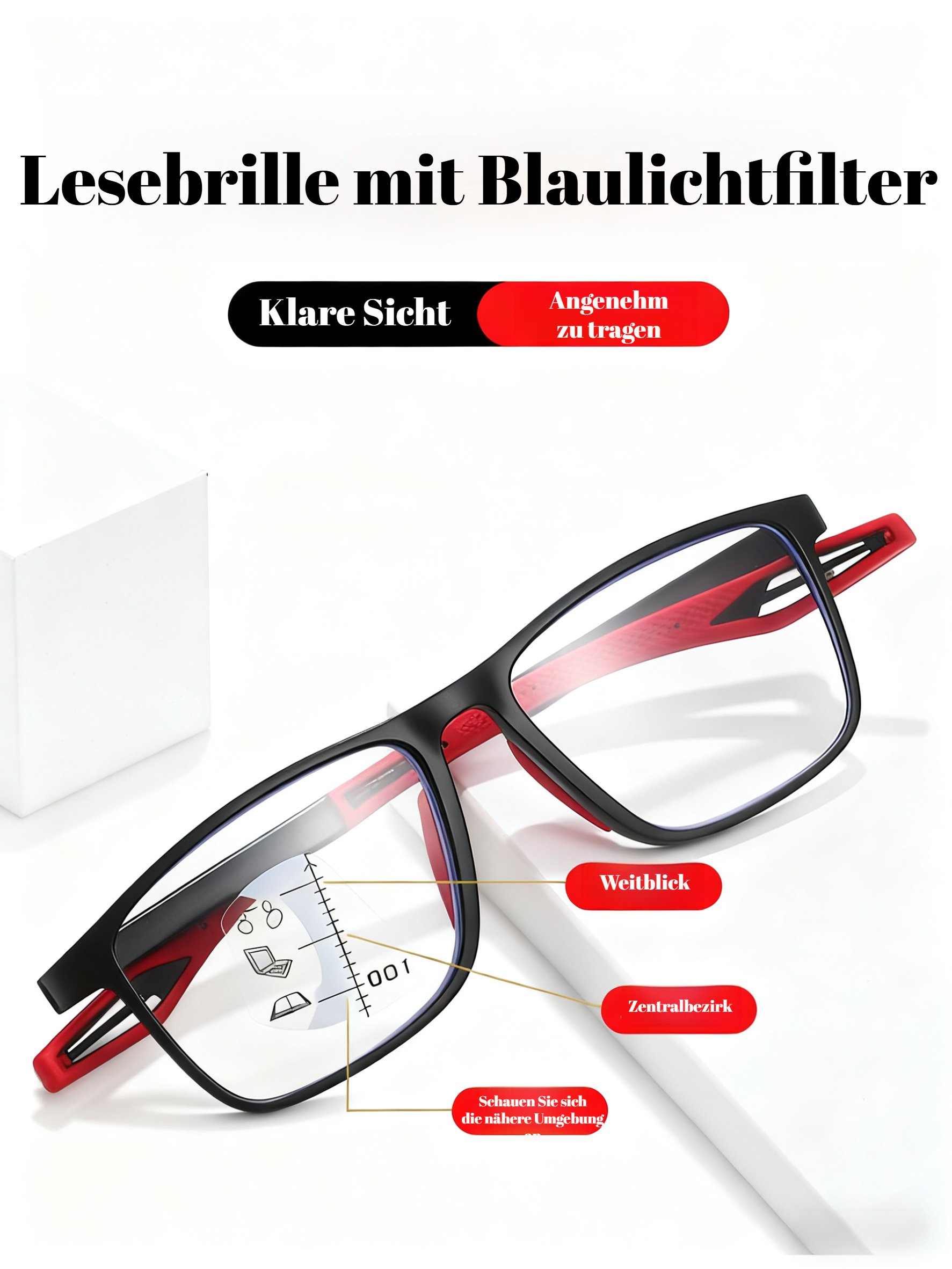 Sportliche Gleitsicht-Lesebrille mit Blaulichtschutz, rutschfest, für Nah- und Fernsicht