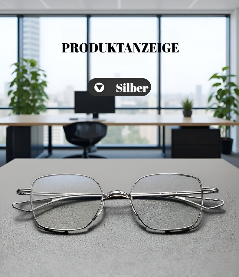 Detailaufnahme des doppelten Goldfadens am Brillenrahmen