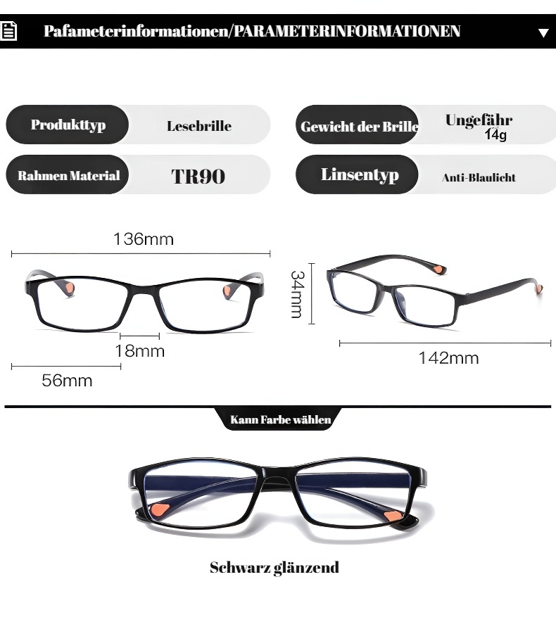 TR90 Anti-Blaulicht Lesebrille ultraleicht für Damen und Herren