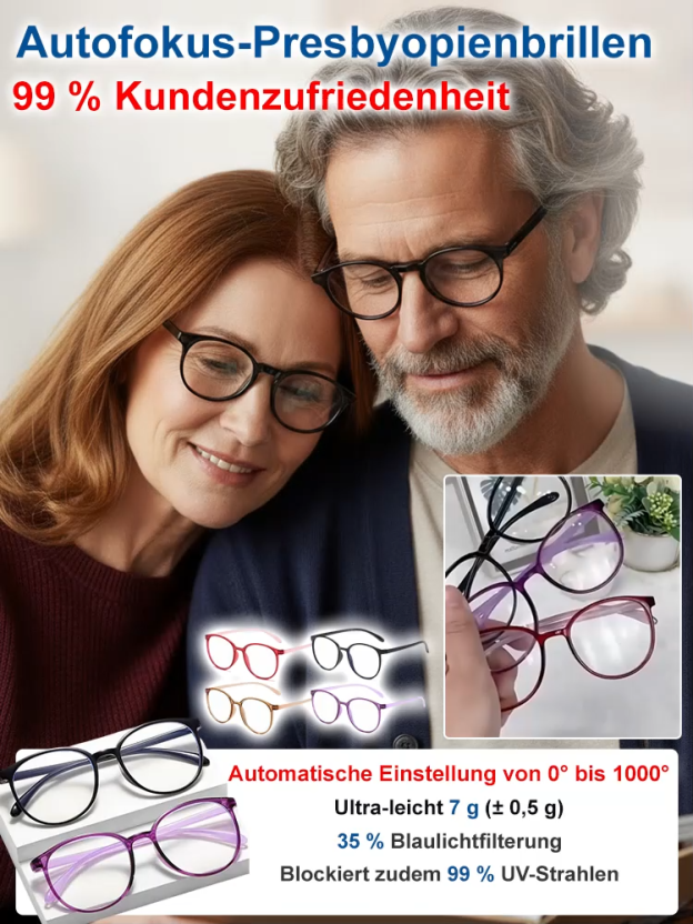 【Keine Augenuntersuchung erforderlich】Ultraleichte adaptive Lesebrille mit Blaulichtfilter✨Automatische Anpassung an Ihre Sehstärke innerhalb von 0,01 Sekunden, Sehfeldabdeckung von 0–1000 Grad