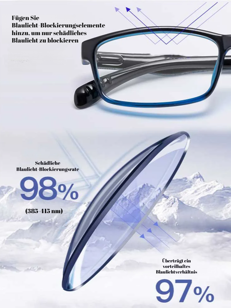 Multifokale ultraleichte rechteckige Lesebrille mit Blaulichtschutz