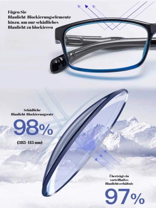 Multifokale ultraleichte rechteckige Lesebrille mit Blaulichtschutz