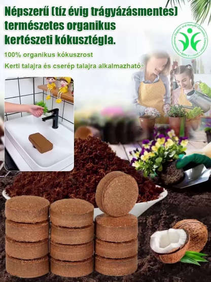 Prémium Organikus Kókuszrost Tégla ✨ 10 Év Tápanyagellátás ✅ Feleannyi Öntözés & 8x Tágulás