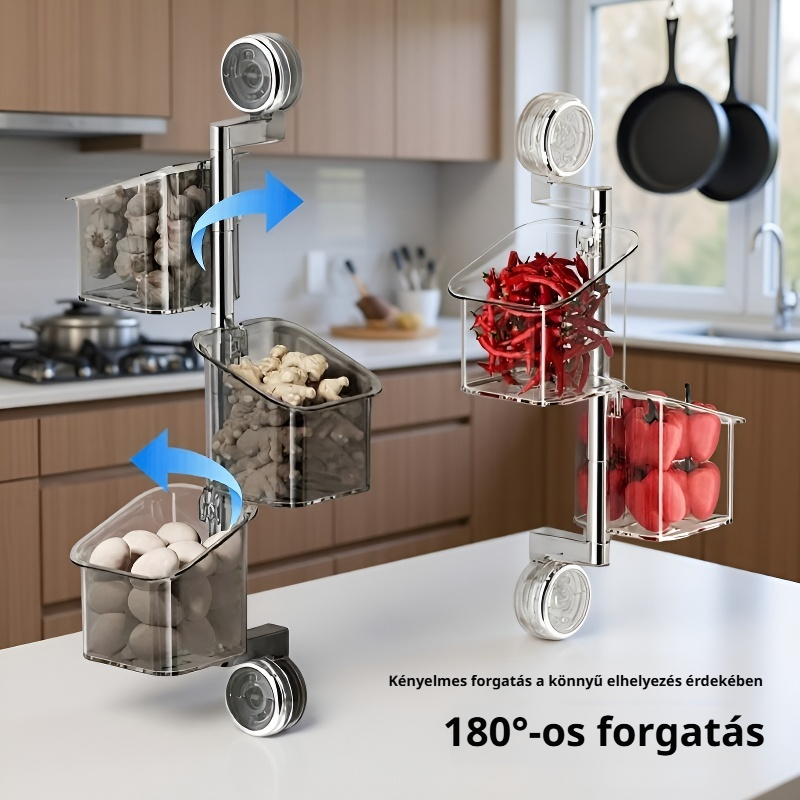 Tapadókorongos, forgatható konyhai tárolódoboz zöldségekhez