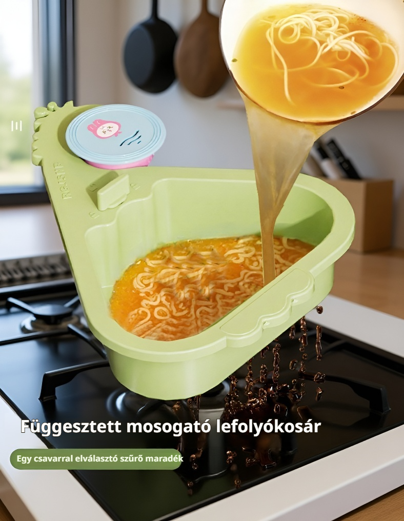 Konyhai szűrőkosár tapadókoronggal a mosogatóban