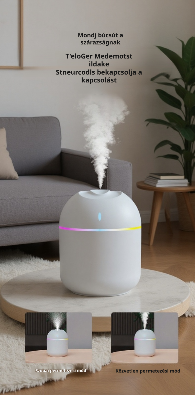 Hordozható mini párásító fehér színben