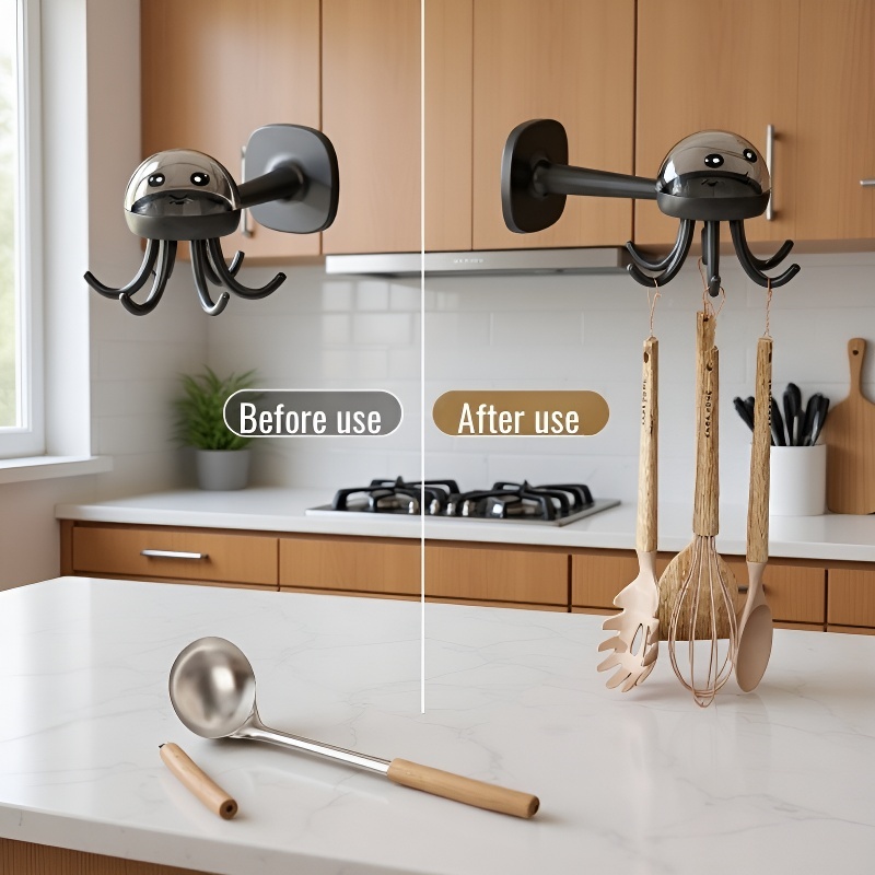 Quick Install Octopus Towel Hook for Household Kitchen and Bathroom Storage