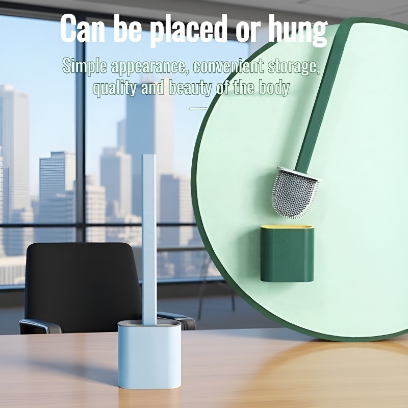 Wall-Mounted Long Handle Toilet Brush Set with Base