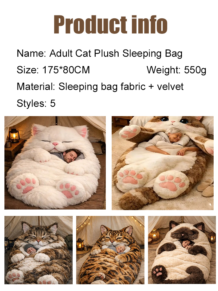 Giant Wearable Cat Sleeping Bag | Bionic Hug Technology | Ultra-Soft Skin Friendly Fleece | Adjustable Thermal Liner | Portable for Home or Camping 🐱💤