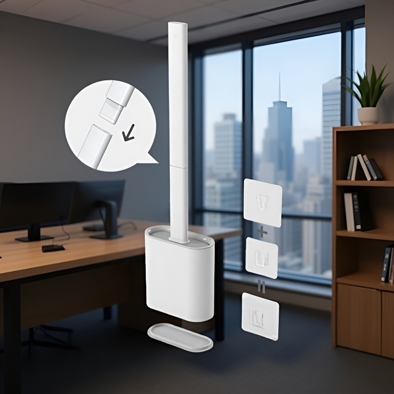 Wall-Mounted Long Handle Toilet Brush Set with Base