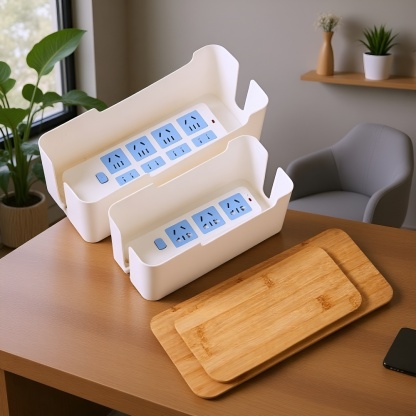 Desktop Power Strip Box with Bamboo Lid, Data Cable Organizer Storage Box