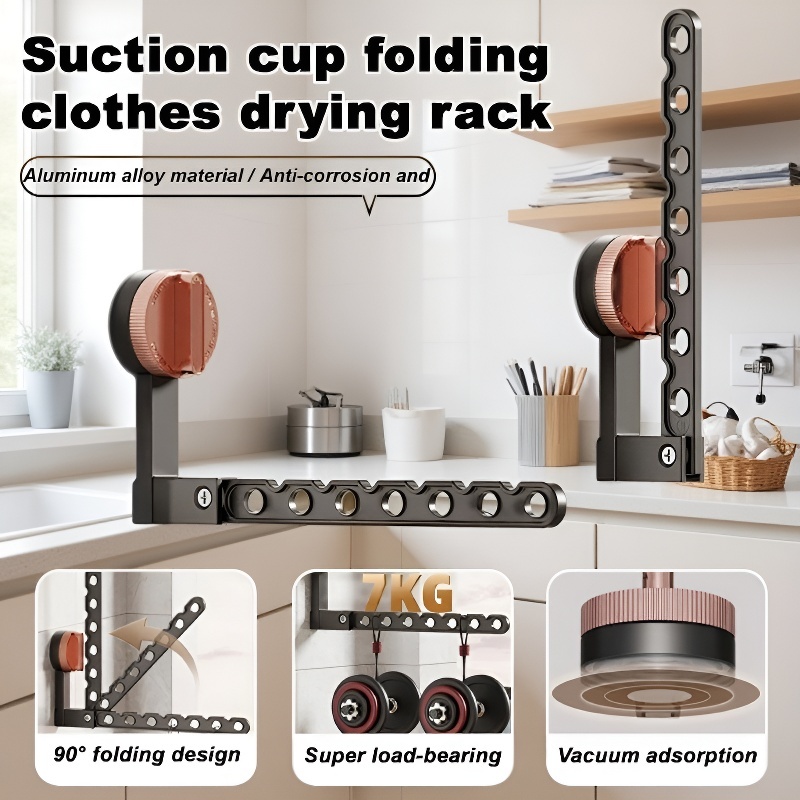 Folding Suction Cup Drying Rack for Home, Hole-Free Installation