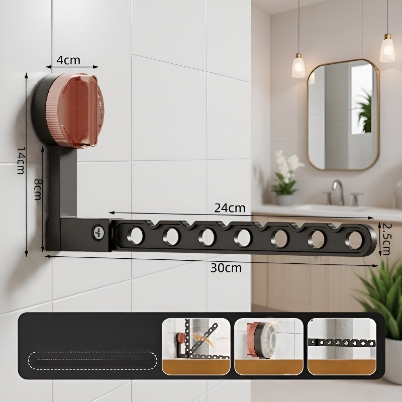 Folding Suction Cup Drying Rack for Home, Hole-Free Installation
