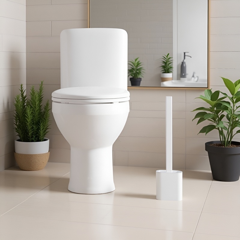 Wall-Mounted Long Handle Toilet Brush Set with Base