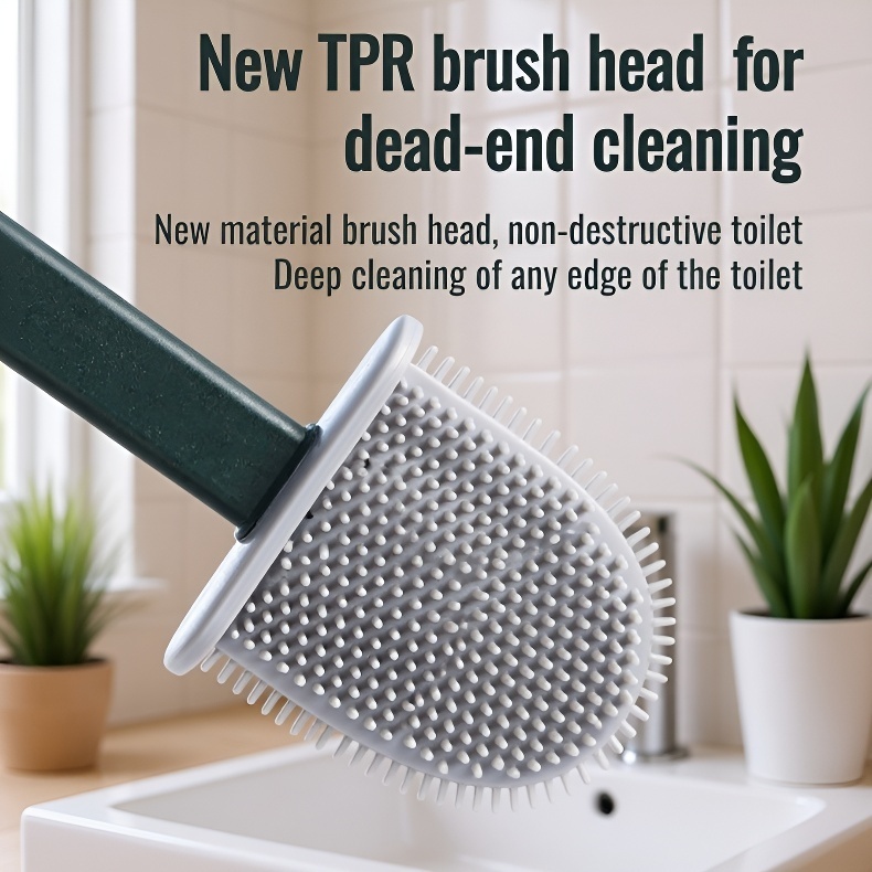 Wall-Mounted Long Handle Toilet Brush Set with Base