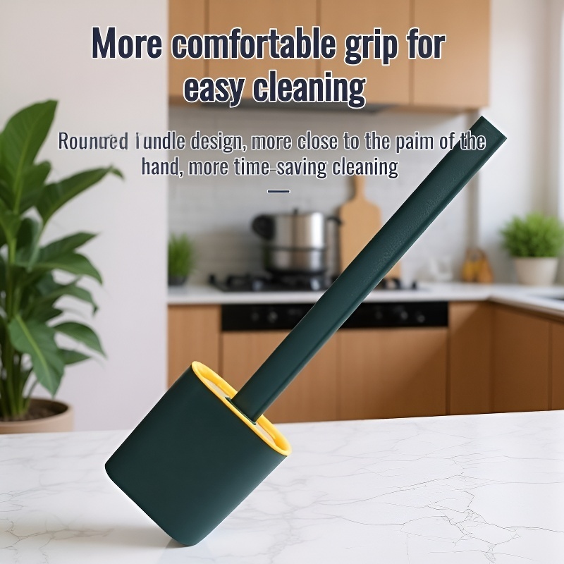 Wall-Mounted Long Handle Toilet Brush Set with Base