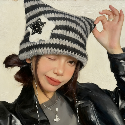 Damen Strickmütze mit Katzenohren – Warm für Herbst und Winter